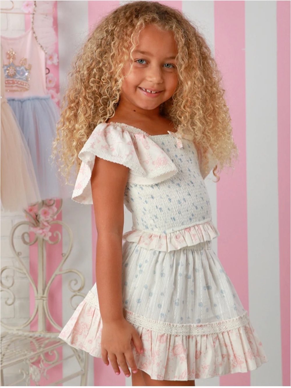 Girls Ooh! La, La! Couture Light Pink & Blue Ruffle Skirt Set - size 6
